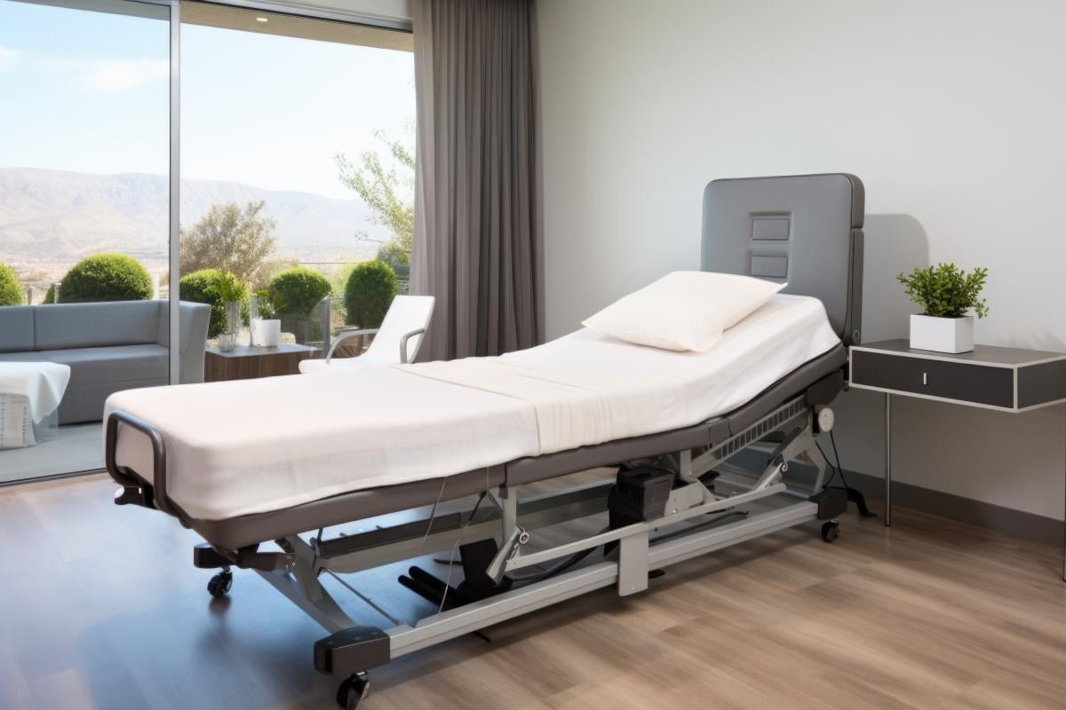 Height adjustable bed with foam mattress