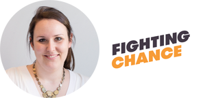 Laura O' Reilly headshot and Fighting Chance logo