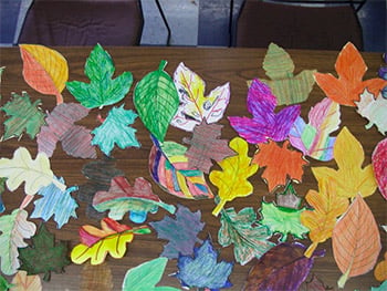 Leaf cut outs that have been coloured