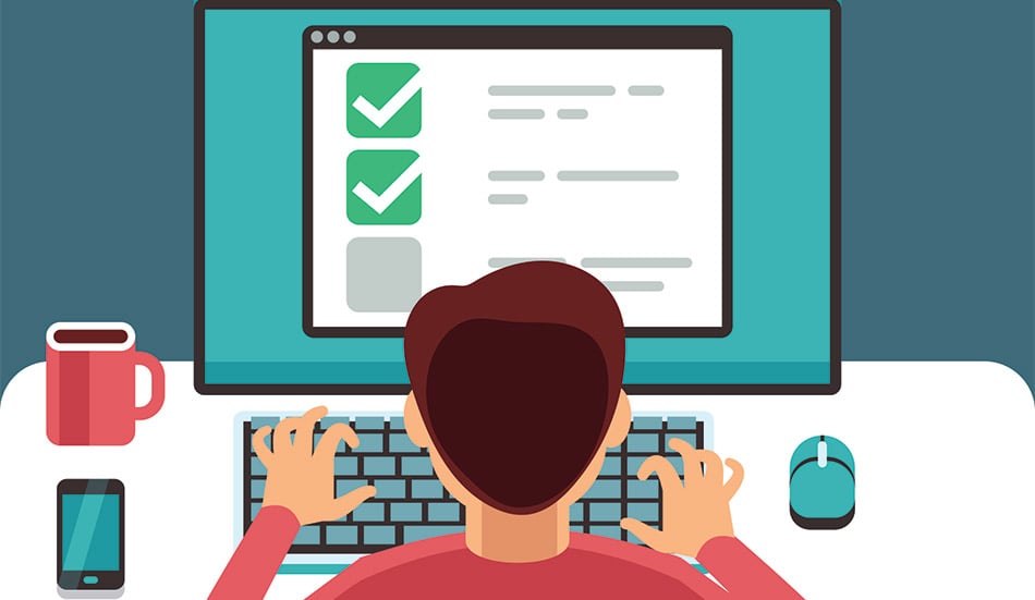 Person sitting at a computer with screen that has checkboxes ticked