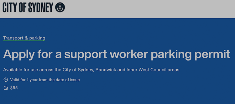 City of Sydney Support Worker Parking Permit