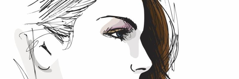 Drawing of a close up of a serious woman's face in profile