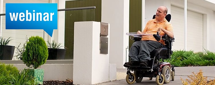 Webinar call out with picture of a man in a wheelchair in front of a house