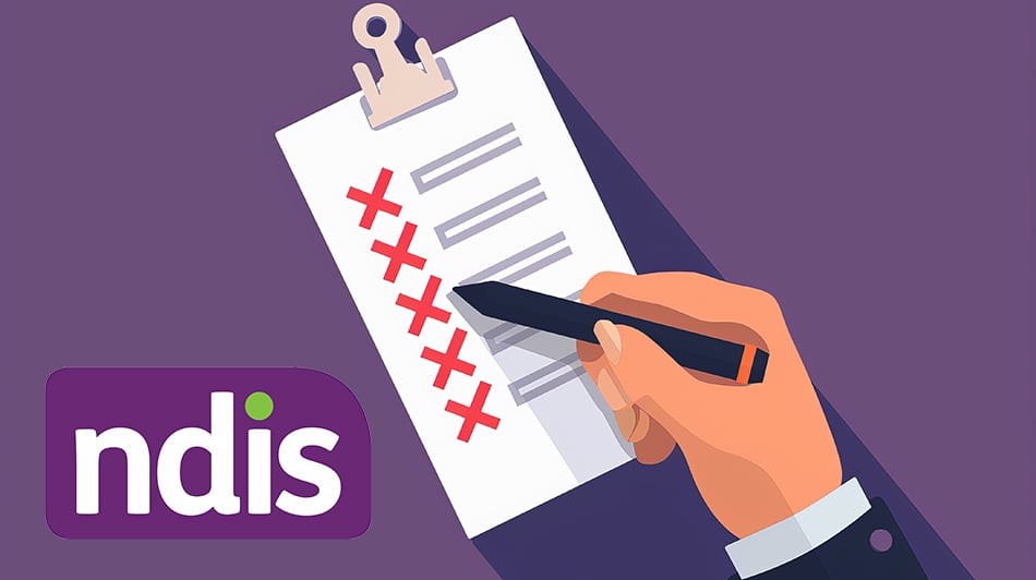 Hand with a checklist that has crosses on it plus an NDIS logo