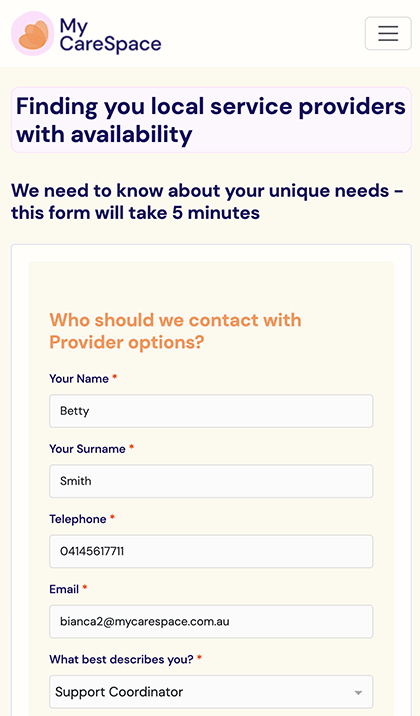 The MyCareSpace request form